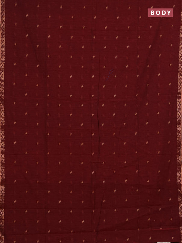 Bengal soft cotton saree maroon and navy blue with allover thread woven buttas and zari woven border