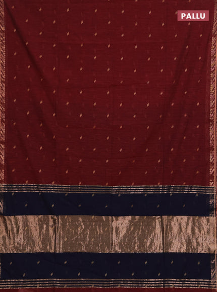 Bengal soft cotton saree maroon and navy blue with allover thread woven buttas and zari woven border