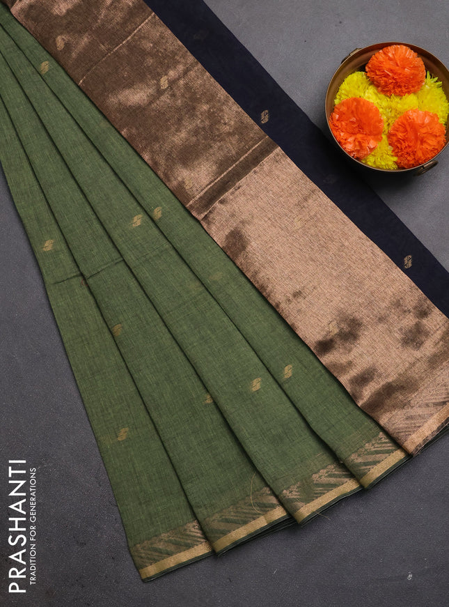 Bengal soft cotton saree pastel green and navy blue with allover thread woven buttas and zari woven border