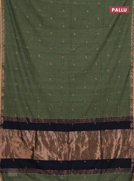 Bengal soft cotton saree pastel green and navy blue with allover thread woven buttas and zari woven border