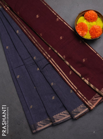 Bengal soft cotton saree grey and purple with allover thread woven buttas and zari woven border