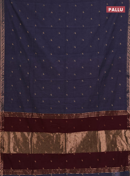 Bengal soft cotton saree grey and purple with allover thread woven buttas and zari woven border