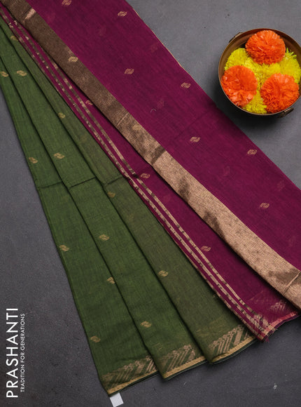 Bengal soft cotton saree light green and pink with allover thread woven buttas and zari woven border