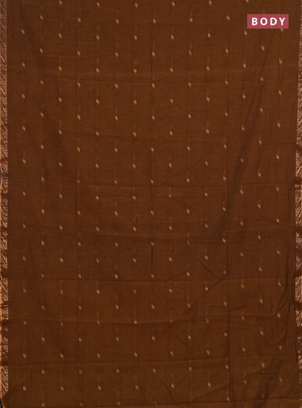 Bengal soft cotton saree dark mustard and black with allover thread woven buttas and zari woven border
