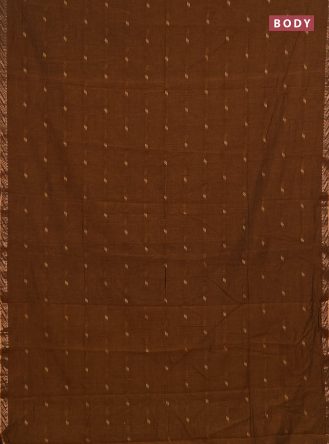 Bengal soft cotton saree dark mustard and black with allover thread woven buttas and zari woven border
