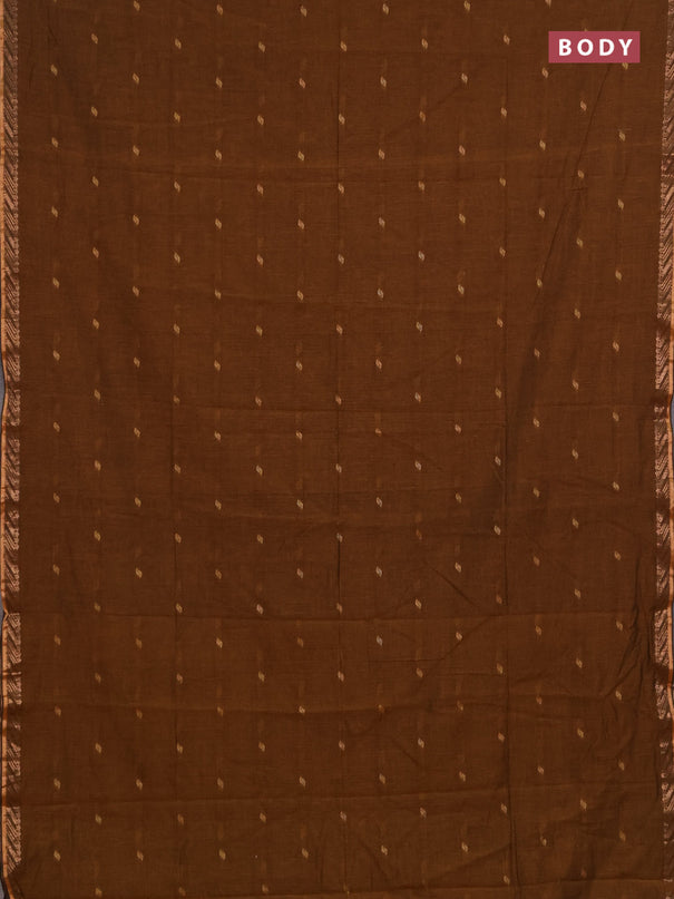 Bengal soft cotton saree dark mustard and black with allover thread woven buttas and zari woven border