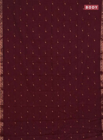 Bengal soft cotton saree deep wine and mehendi green with allover thread woven buttas and zari woven border