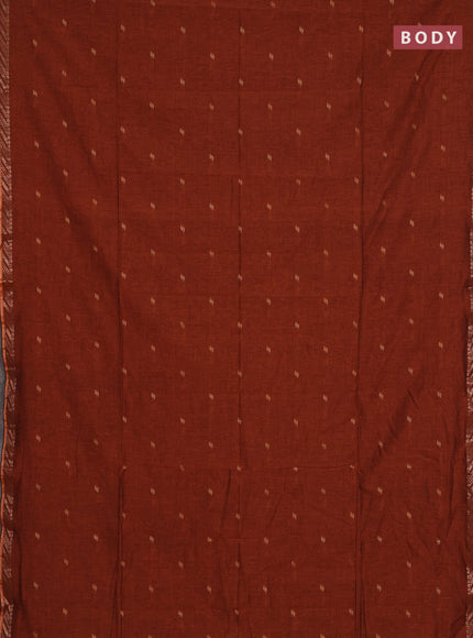 Bengal soft cotton saree orange and navy blue with allover thread woven buttas and zari woven border