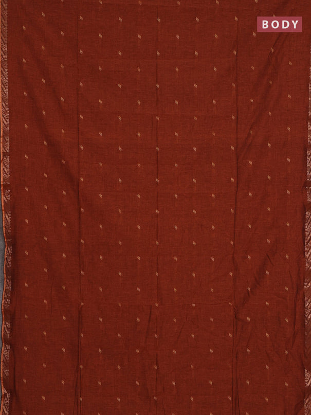 Bengal soft cotton saree orange and navy blue with allover thread woven buttas and zari woven border