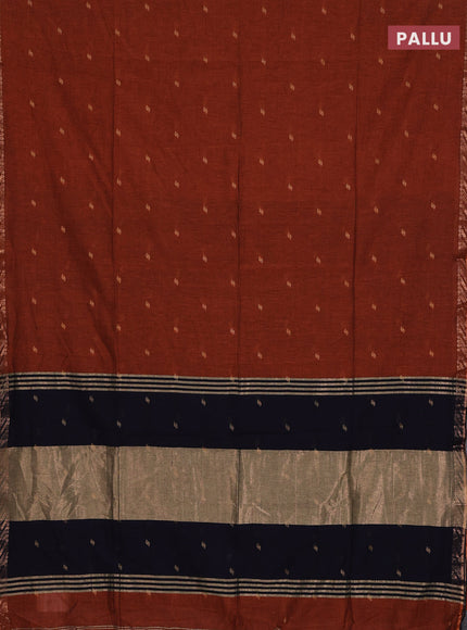 Bengal soft cotton saree orange and navy blue with allover thread woven buttas and zari woven border