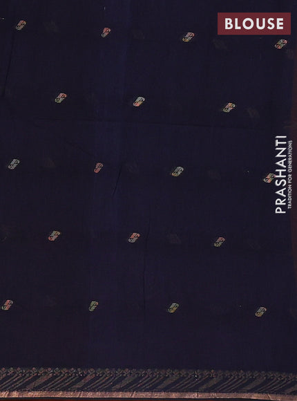 Bengal soft cotton saree orange and navy blue with allover thread woven buttas and zari woven border