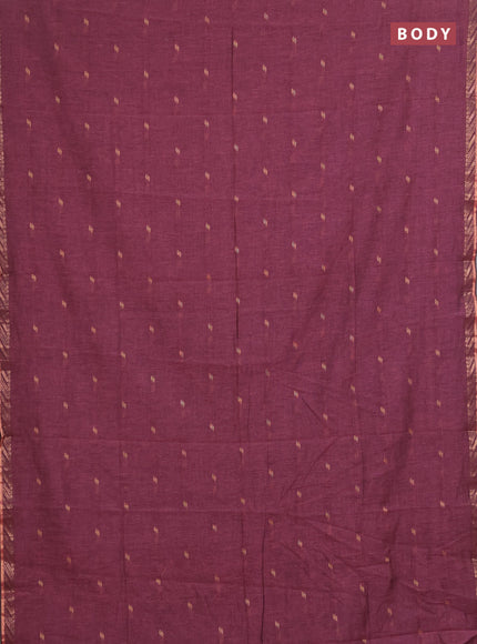 Bengal soft cotton saree mauve pink and green with allover thread woven buttas and zari woven border