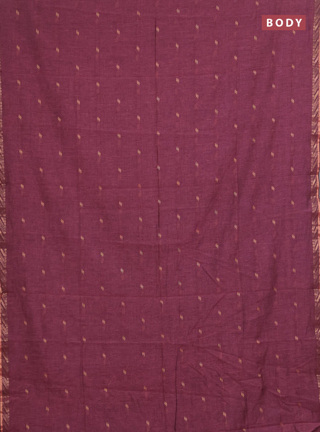 Bengal soft cotton saree mauve pink and green with allover thread woven buttas and zari woven border