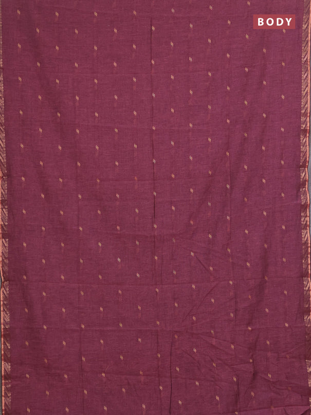 Bengal soft cotton saree mauve pink and green with allover thread woven buttas and zari woven border