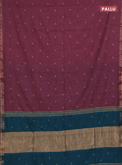 Bengal soft cotton saree mauve pink and green with allover thread woven buttas and zari woven border