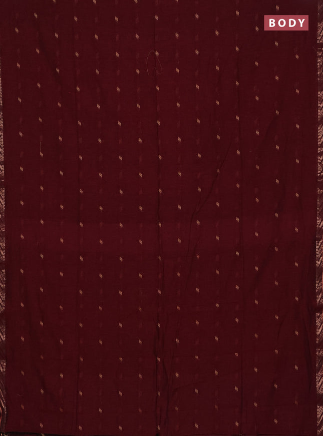 Bengal soft cotton saree maroon and blue with allover thread woven buttas and zari woven border