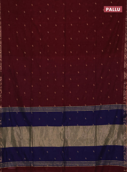 Bengal soft cotton saree maroon and blue with allover thread woven buttas and zari woven border