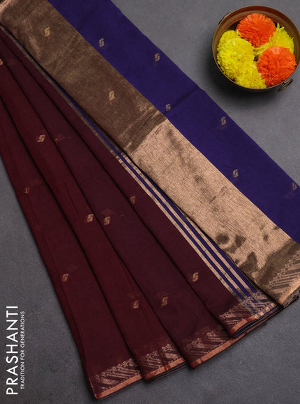 Bengal soft cotton saree dee[ maroon and navy blue with allover thread woven buttas and zari woven border