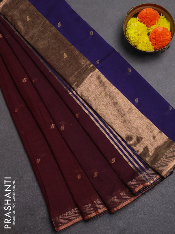 Bengal soft cotton saree dee[ maroon and navy blue with allover thread woven buttas and zari woven border