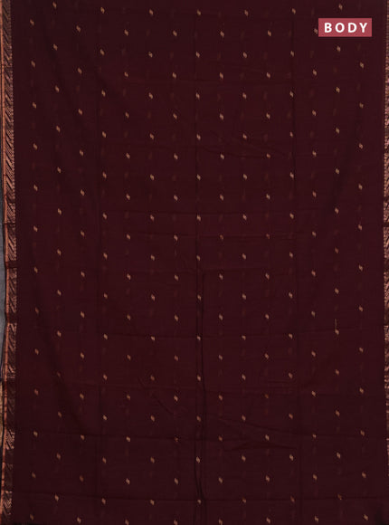 Bengal soft cotton saree dee[ maroon and navy blue with allover thread woven buttas and zari woven border