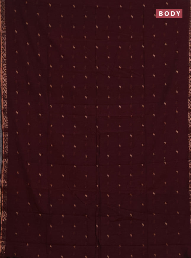 Bengal soft cotton saree dee[ maroon and navy blue with allover thread woven buttas and zari woven border