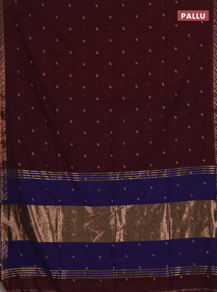 Bengal soft cotton saree dee[ maroon and navy blue with allover thread woven buttas and zari woven border