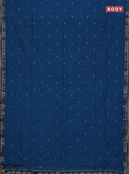 Bengal soft cotton saree cs blue and navy blue with allover thread woven buttas and zari woven border