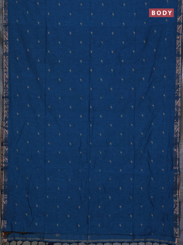 Bengal soft cotton saree cs blue and navy blue with allover thread woven buttas and zari woven border