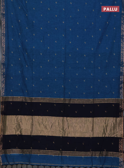 Bengal soft cotton saree cs blue and navy blue with allover thread woven buttas and zari woven border