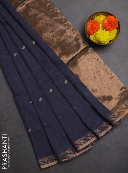 Bengal soft cotton saree grey with allover thread woven buttas and zari woven border