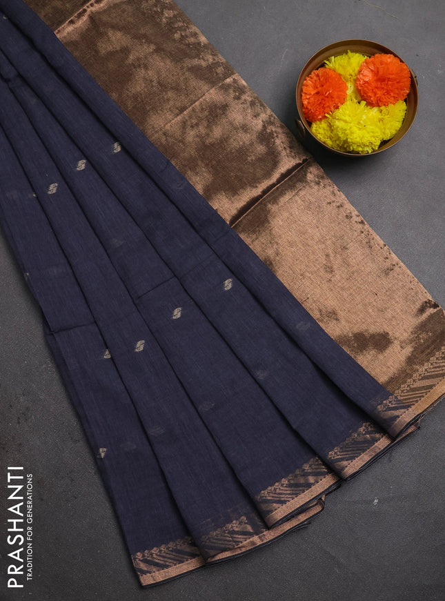 Bengal soft cotton saree grey with allover thread woven buttas and zari woven border