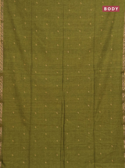 Bengal soft cotton saree mehendi green and deep purple with allover thread woven buttas and zari woven border