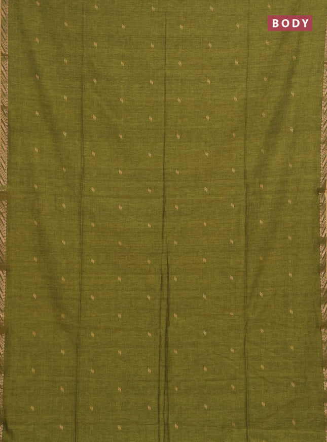 Bengal soft cotton saree mehendi green and deep purple with allover thread woven buttas and zari woven border
