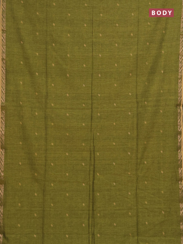 Bengal soft cotton saree mehendi green and deep purple with allover thread woven buttas and zari woven border