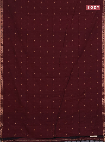 Bengal soft cotton saree deep maroon and light green with allover thread woven buttas and zari woven border