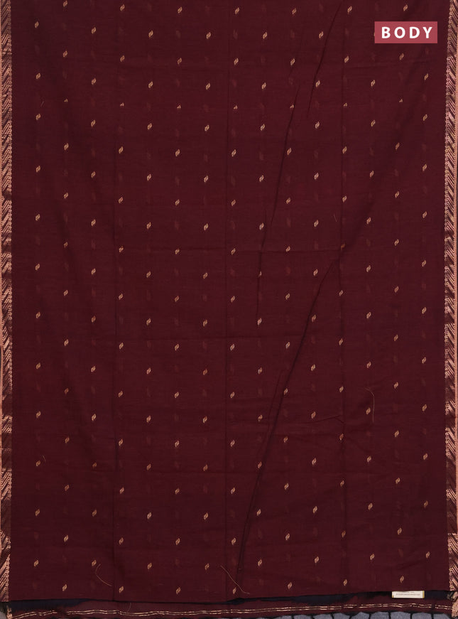 Bengal soft cotton saree deep maroon and light green with allover thread woven buttas and zari woven border