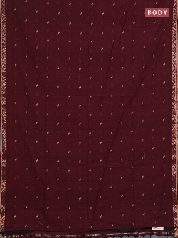 Bengal soft cotton saree deep maroon and light green with allover thread woven buttas and zari woven border