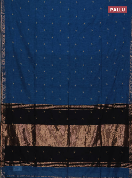 Bengal soft cotton saree cs blue and black with allover thread woven buttas and zari woven border