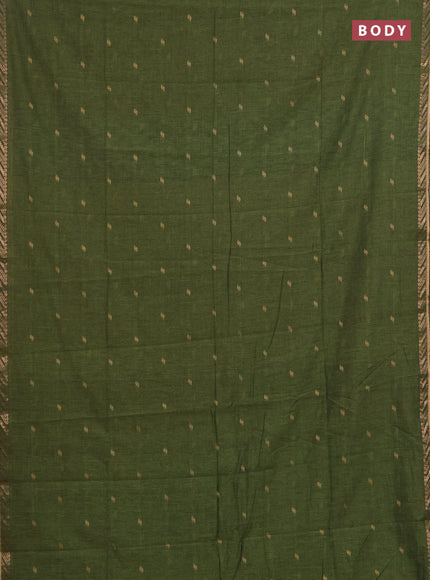 Bengal soft cotton saree mehendi green and deep maroon with allover thread woven buttas and zari woven border