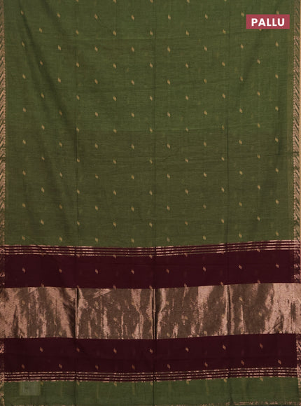 Bengal soft cotton saree mehendi green and deep maroon with allover thread woven buttas and zari woven border