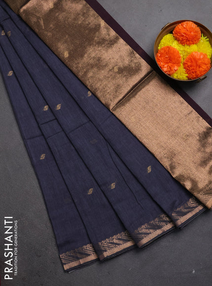 Bengal soft cotton saree grey with allover thread woven buttas and zari woven border