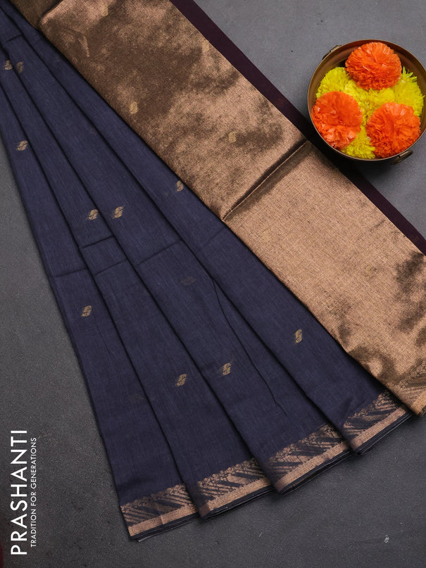 Bengal soft cotton saree grey with allover thread woven buttas and zari woven border