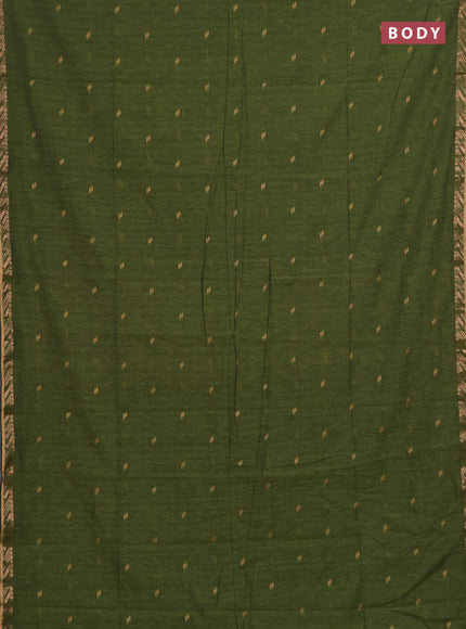 Bengal soft cotton saree mehendi green and pink with allover thread woven buttas and zari woven border