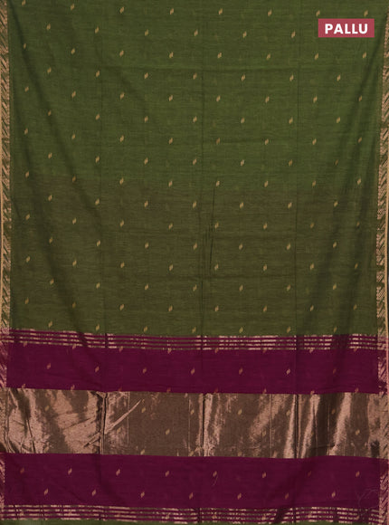 Bengal soft cotton saree mehendi green and pink with allover thread woven buttas and zari woven border