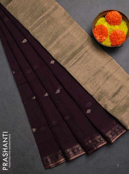 Bengal soft cotton saree deep purple with allover thread woven buttas and zari woven border