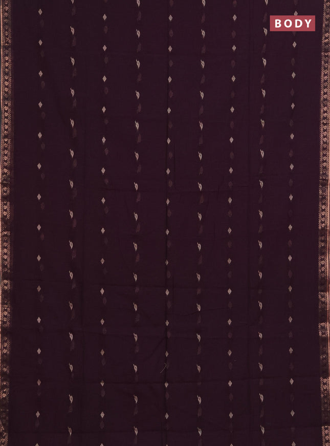 Bengal soft cotton saree deep purple with allover thread woven buttas and zari woven border