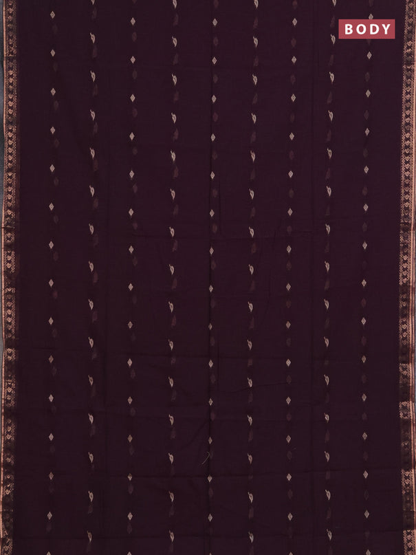 Bengal soft cotton saree deep purple with allover thread woven buttas and zari woven border