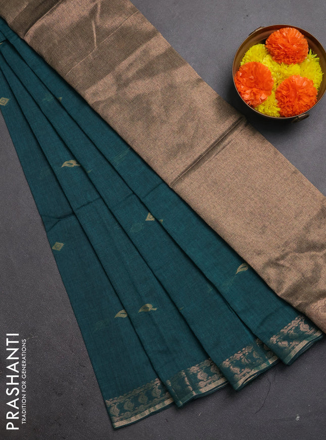 Bengal soft cotton saree green with allover thread woven buttas and zari woven border