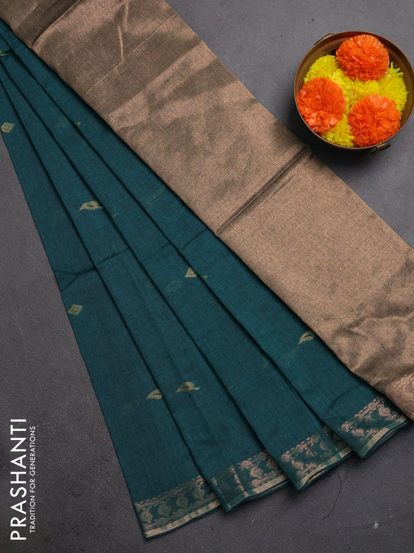 Bengal soft cotton saree green with allover thread woven buttas and zari woven border