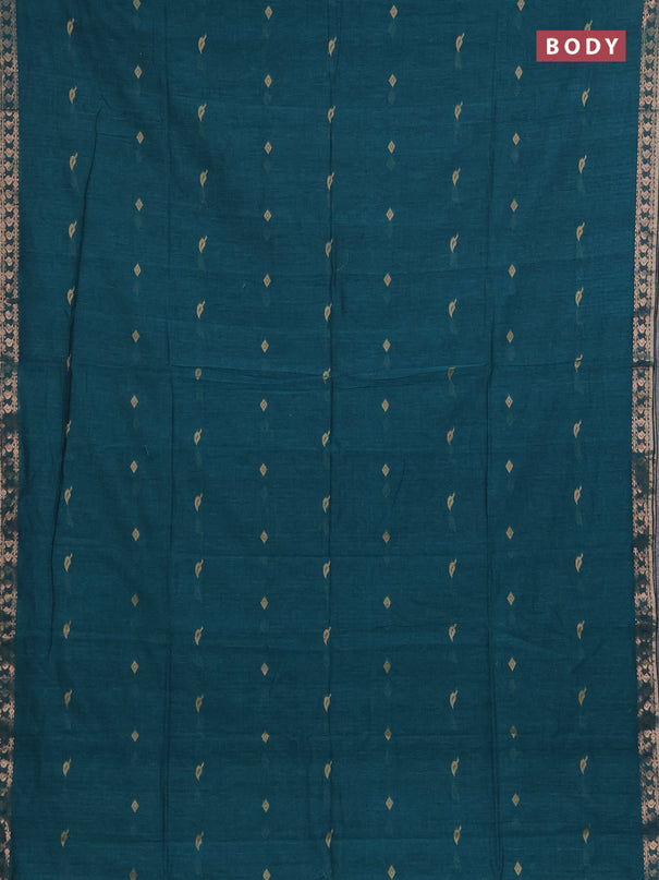 Bengal soft cotton saree green with allover thread woven buttas and zari woven border